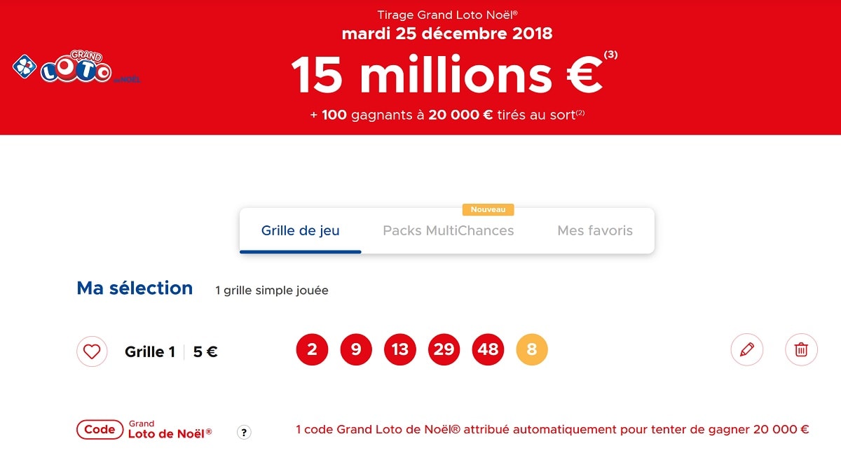 Grand Loto de Noël : jouez votre grille simple en ligne