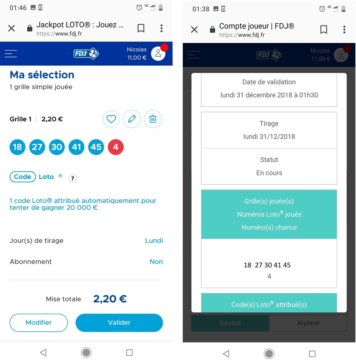 Grille Loto validée pour le Loto du Nouvel An