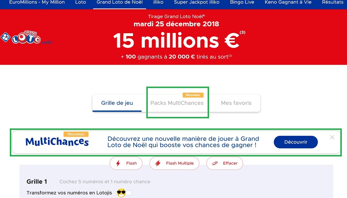 Onglet Multichances Grand Loto de Noël