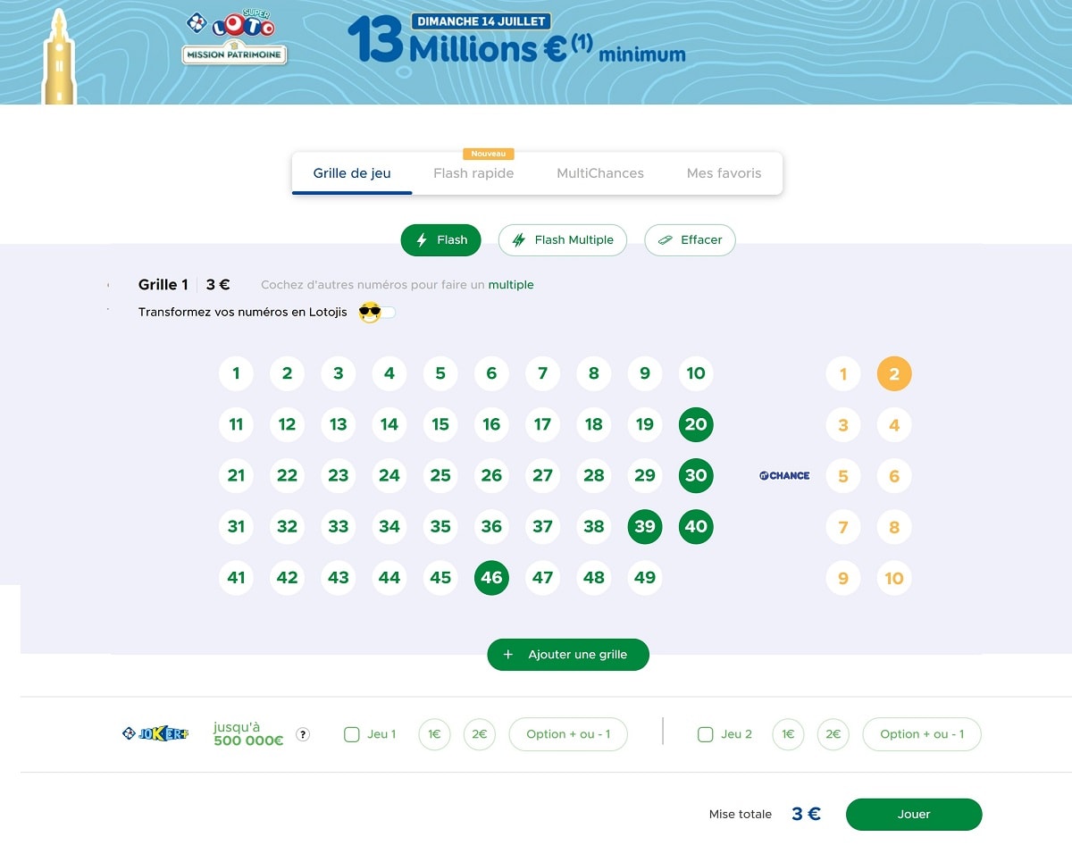 Exemple de grilles flash pour le Super Loto du Patrimoine