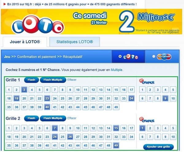 exemple d'une grille Loto en ligne
