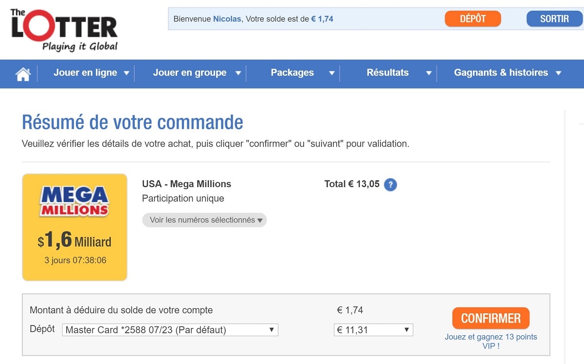 Paiement de vos grilles Mega Millions par carte bancaire sur The Lotter