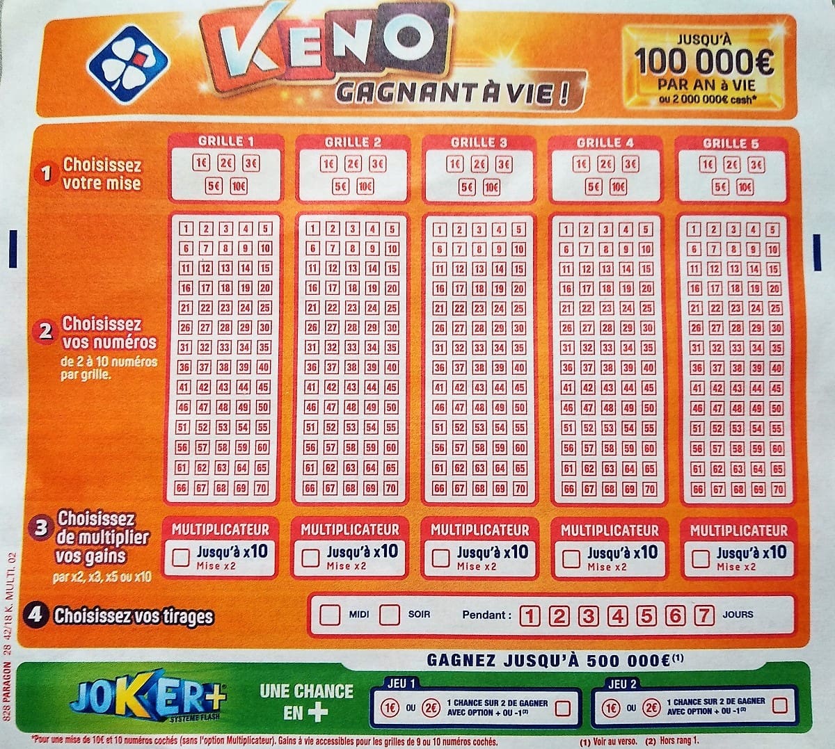 Nouveau bulletin de jeu Keno Gagnant à Vie pour 2018