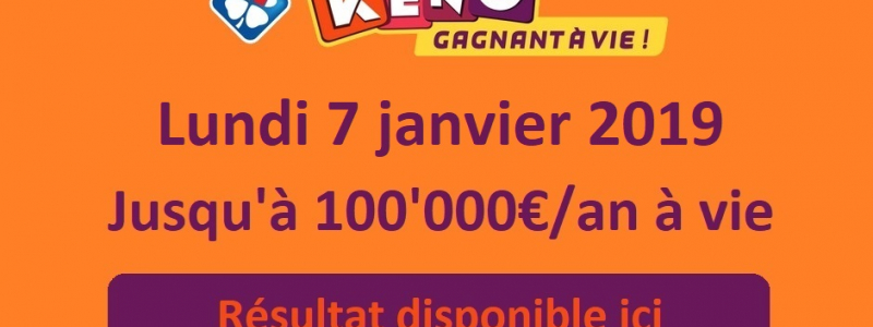 resultat keno lundi 7 janvier 2019