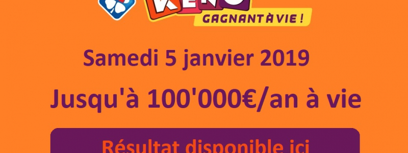 resultat keno samedi 5 janvier 2019