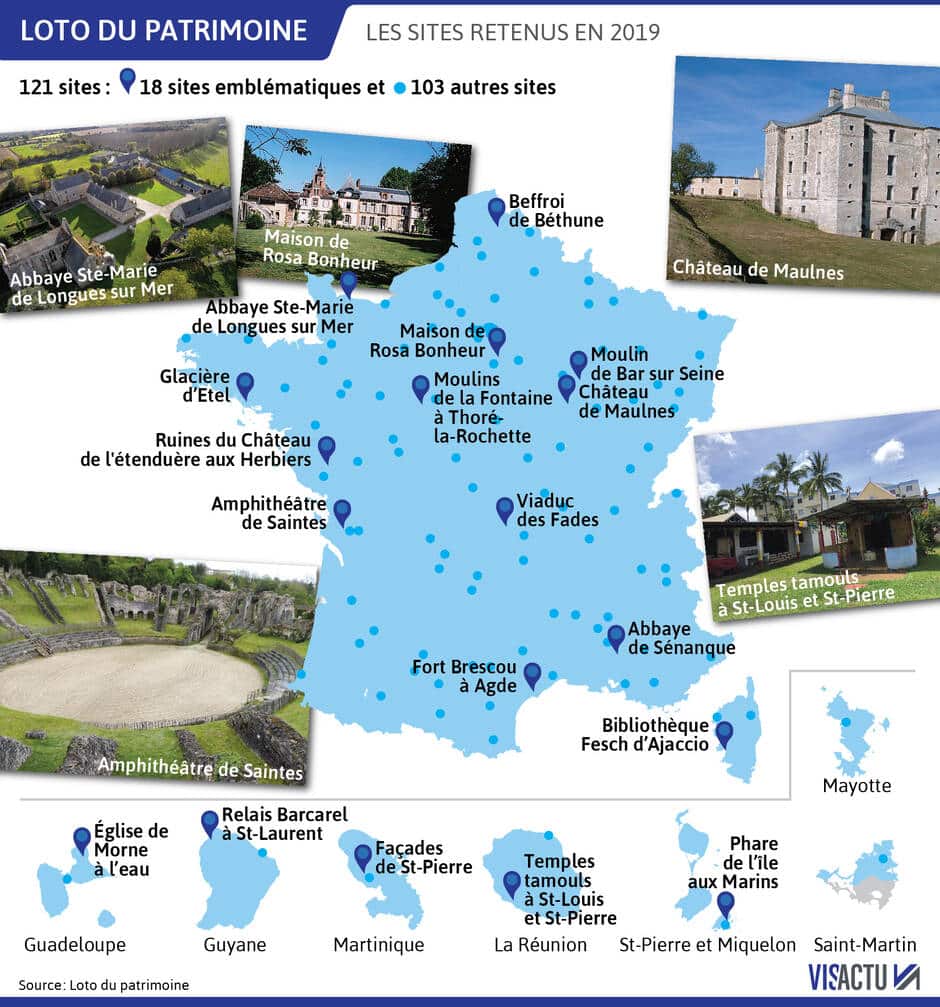Loto du Patrimoine : carte des 121 monuments soutenus pour cette 2e édition