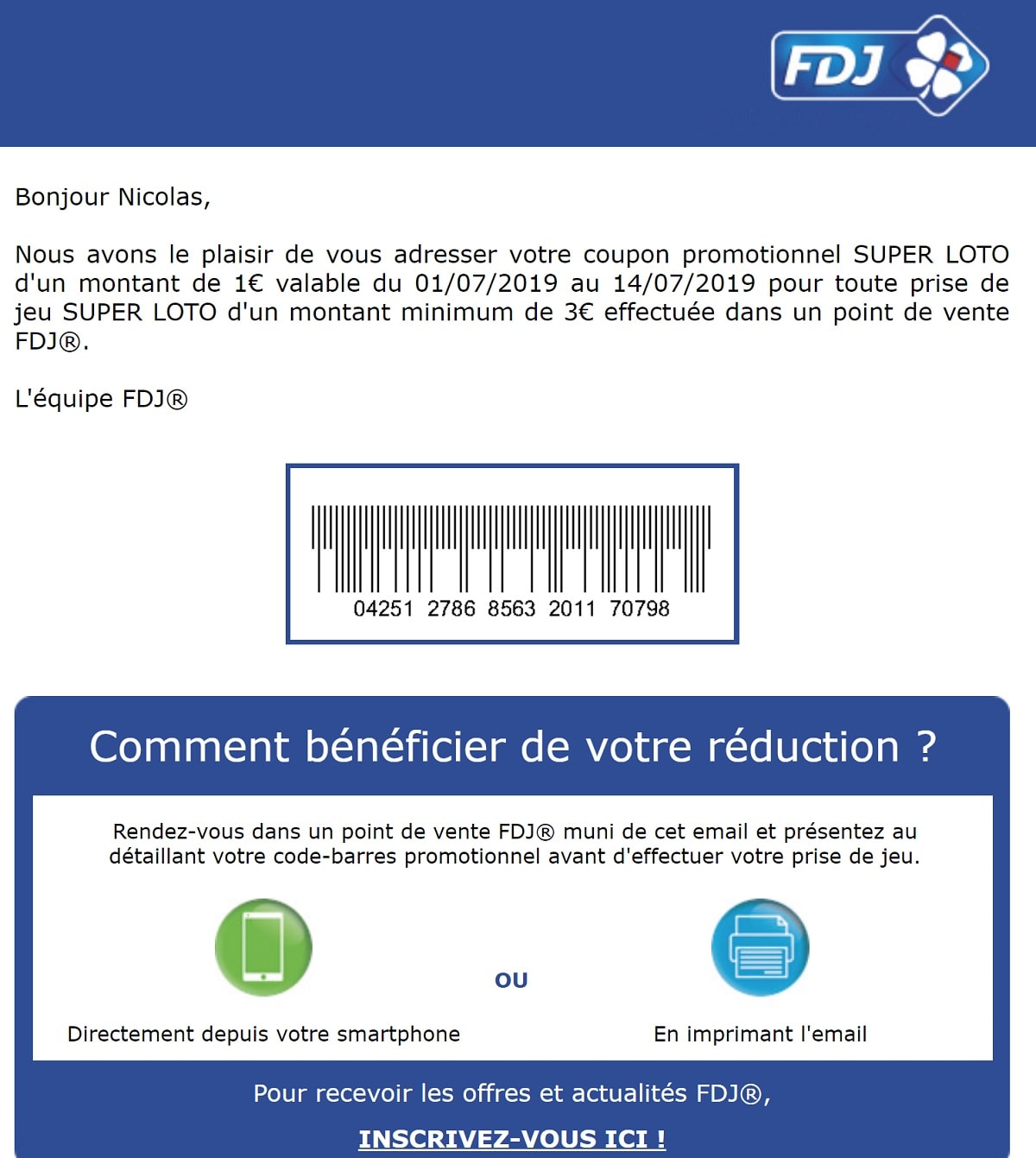 mail du coupon de réduction Super Loto du Patrimoine