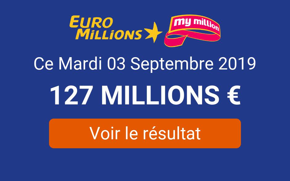 ᐅ • Résultat EuroMillions My Million du mardi 3 septembre 2019