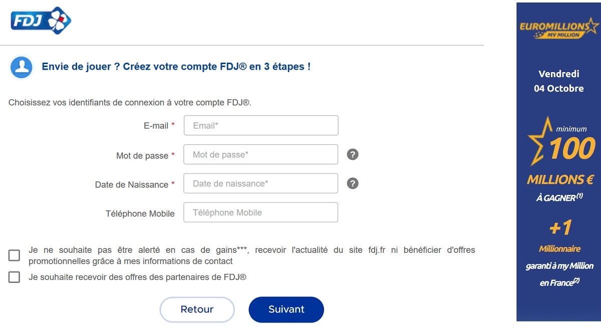 inscription en ligne sur FDJ.fr