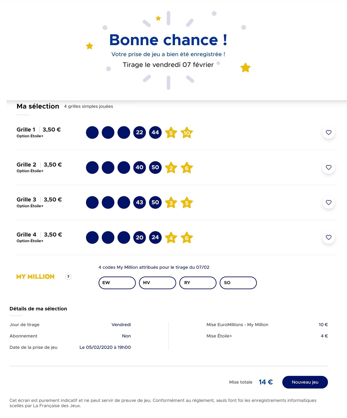 Choisissez vos numéros Euromillions pour le 7 février 2020 étape n°2