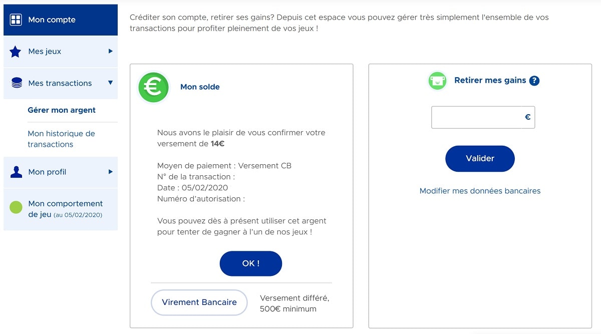Créditer votre compte FDJ.fr par carte bancaire étape n°3