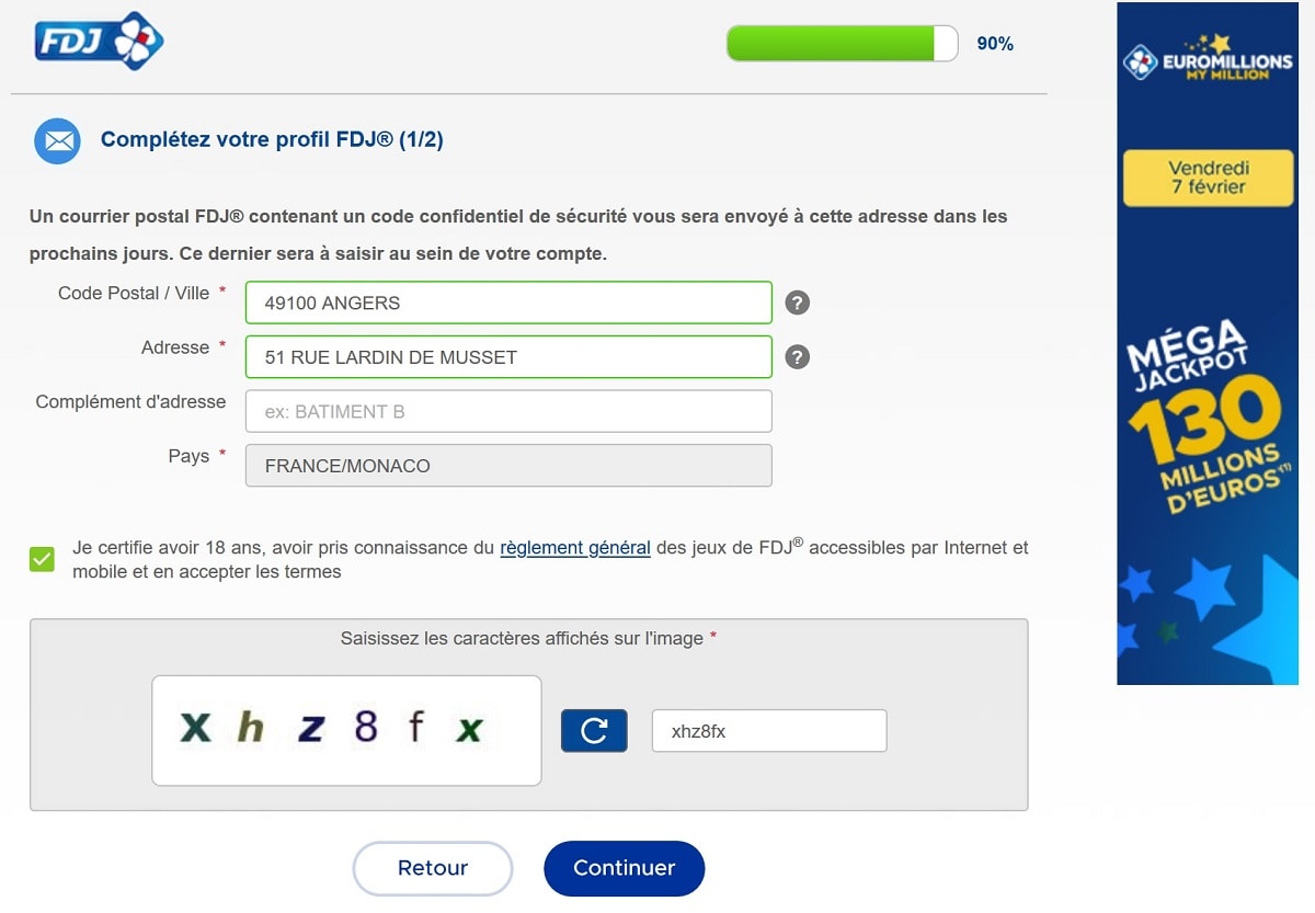 formulaire d'inscription FDJ.fr étape n°4