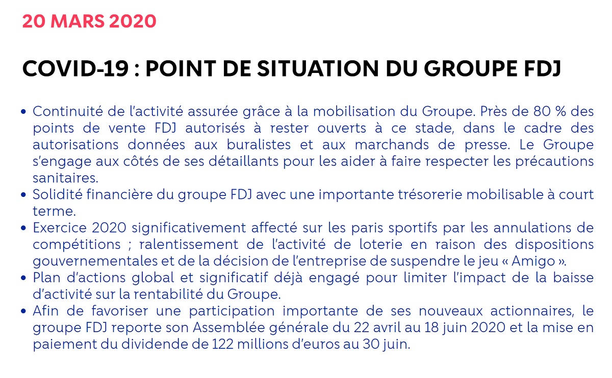 communiqué officielle de la FDJ pour le covid19