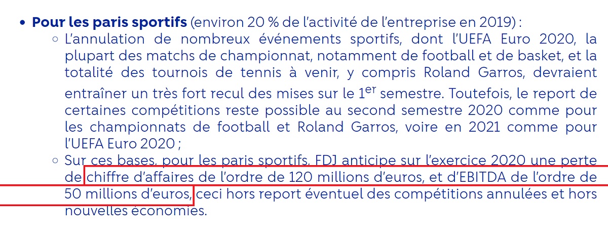 Situation FDJ et covid19 : secteur paris sportifs
