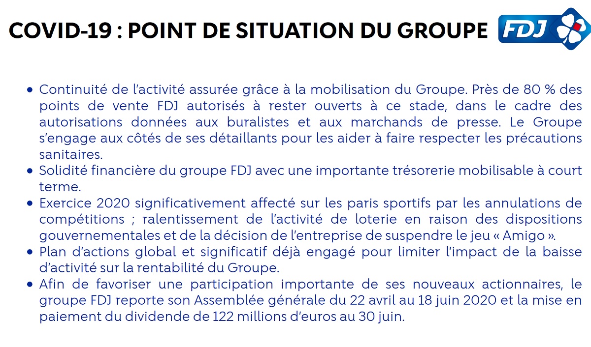 Point situation FDJ et covid19