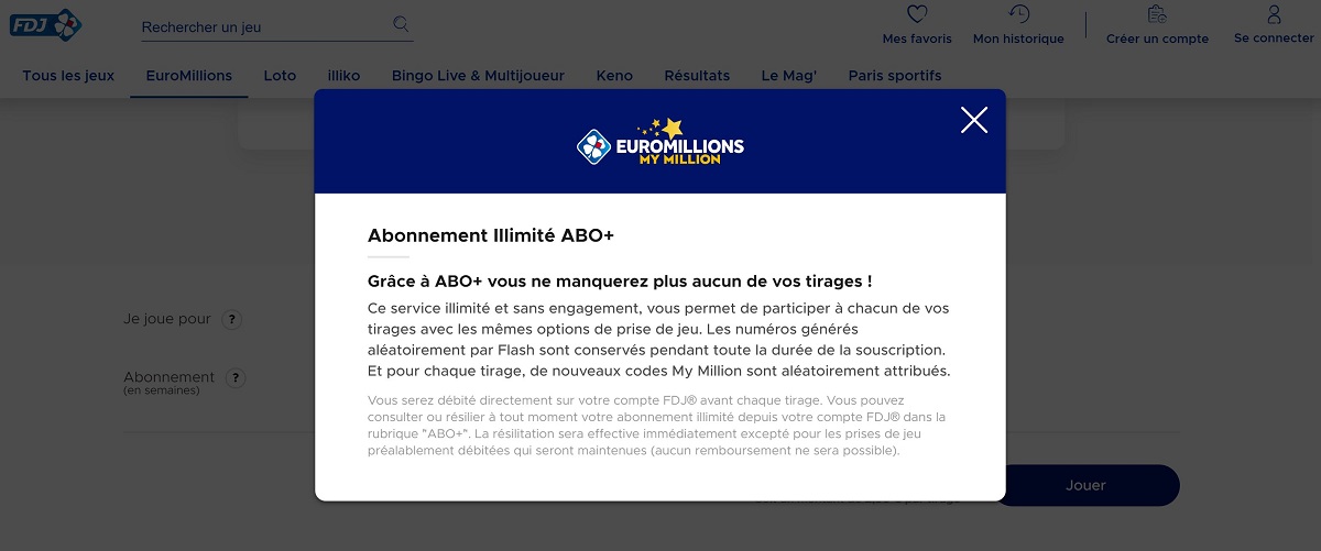 Abonnement Abo+ illimité pour Euromillions
