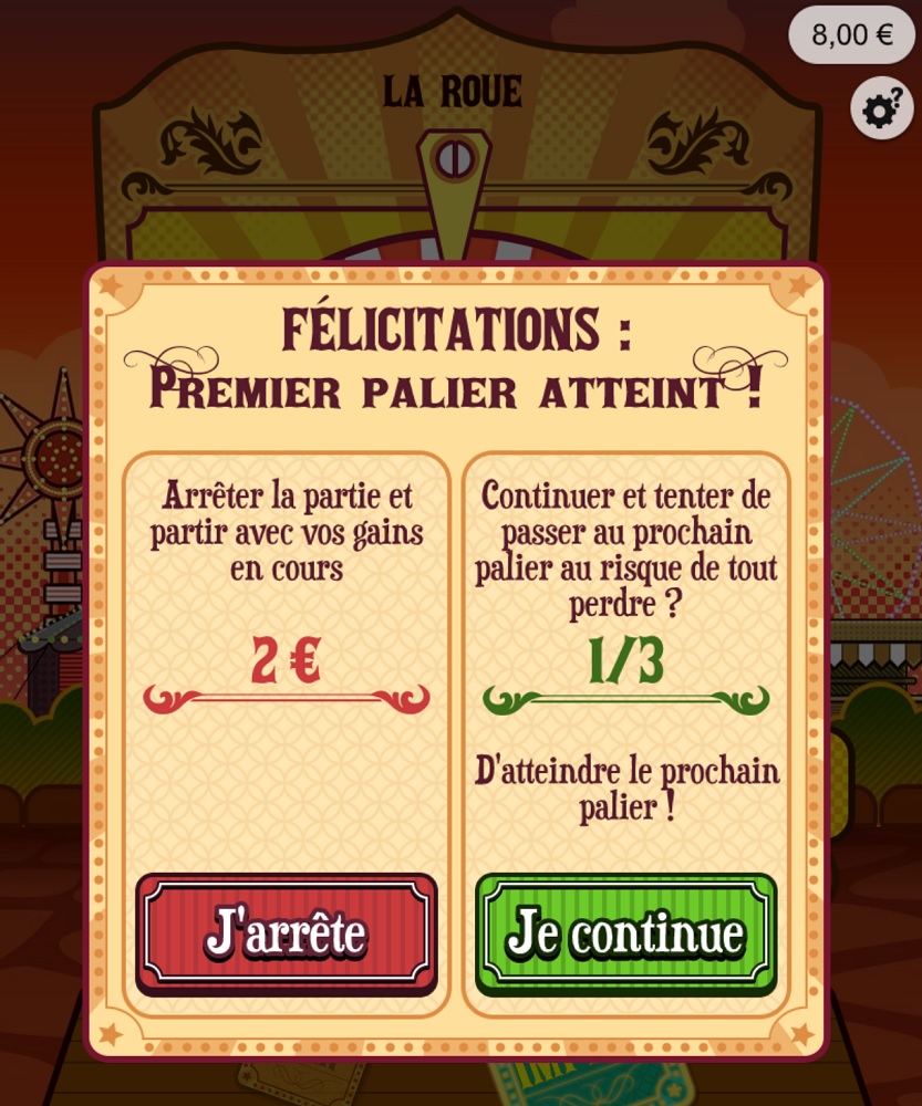 continuer ou arrêter le jeu Lucky Park FDJ