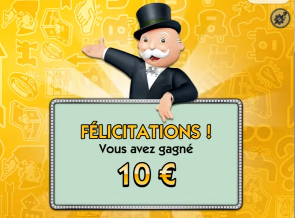 Exemple de fin de partie pour un ticket gagnant