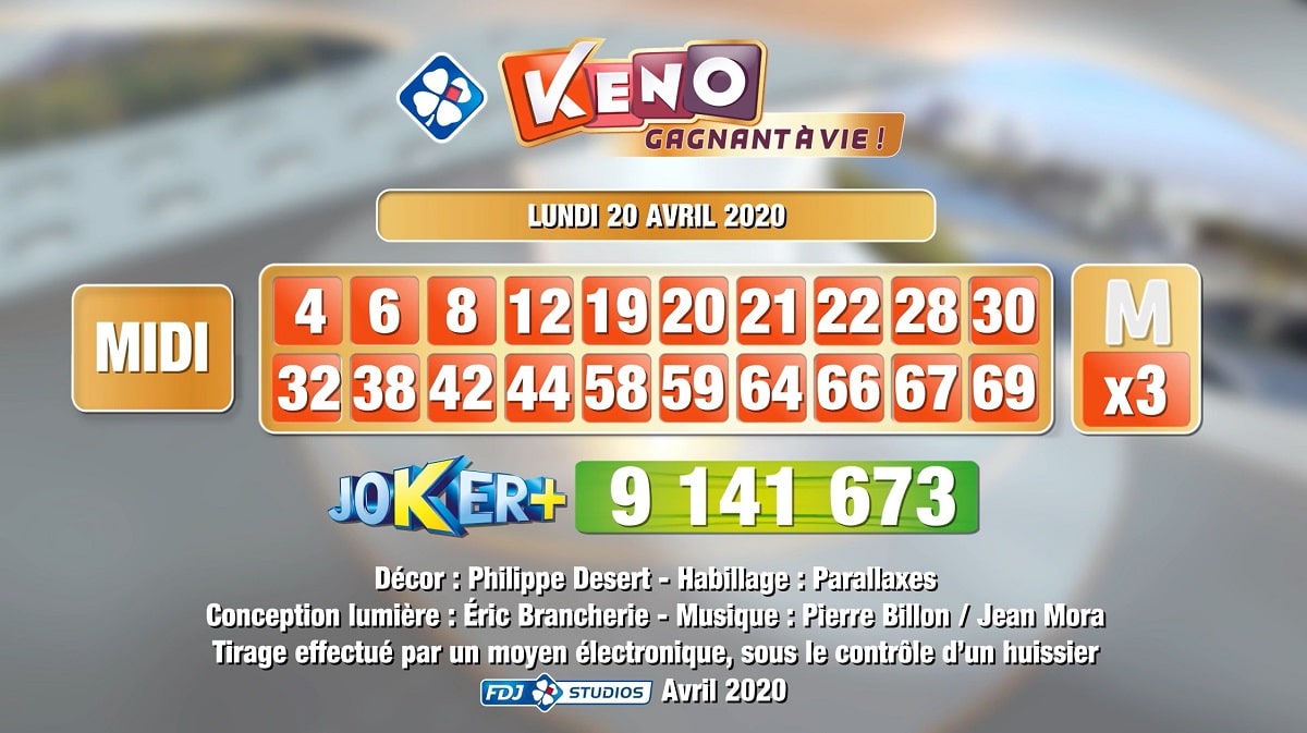 Tirage Keno par voie électronique du 18 octobre 2020