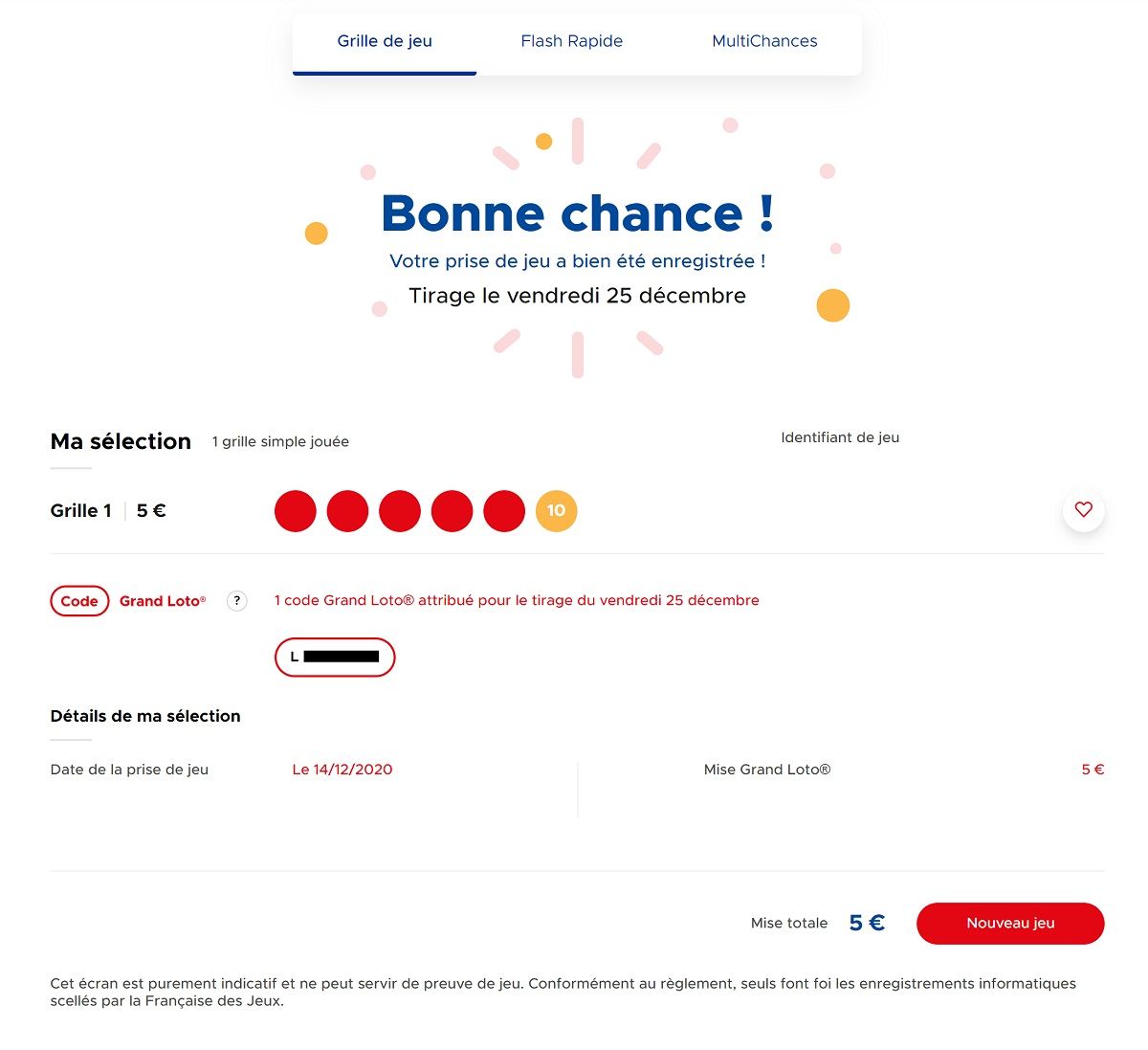 Validation d'une grille Loto de Noël par ordinateur