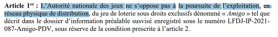 autorisation d'exploitation Amigo par l'ANJ