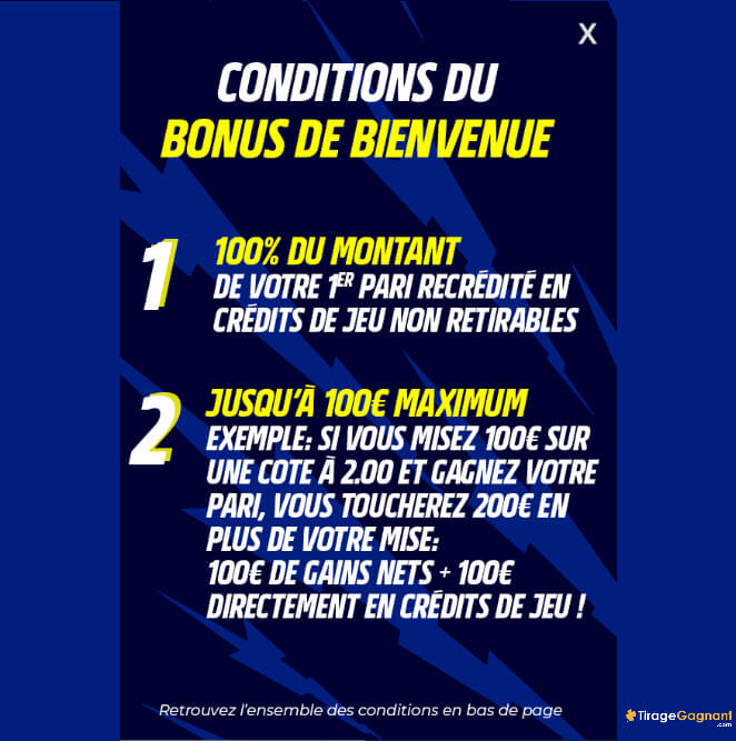 Les conditions d'obtention du bonus spécial Parions Sport de 100€