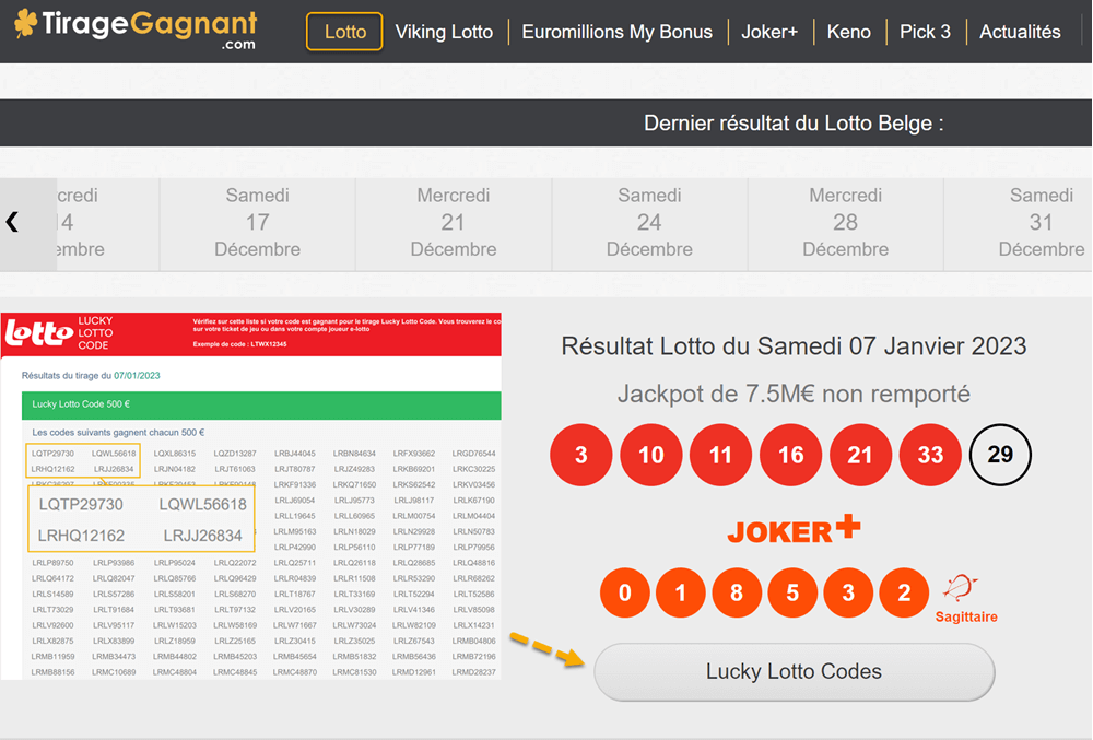 Résultat des tirages du Lucky Code Lotto sur Tirage-Gagnant.com