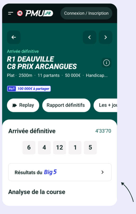 Accédez aux résultats du Big 5 en cours en cliquant sur le bouton.