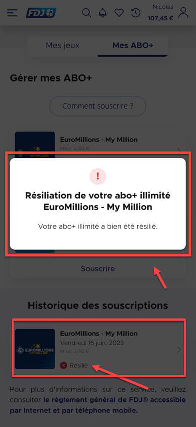 Ca y est, la souscription au tirages illimité de l'Euromillions est suspendue, vous ne serez plus ponctionné.