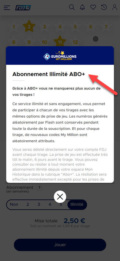 L'option Abo+ permet de s'abonner aux tirages de la loterie européenne de façon illimité.