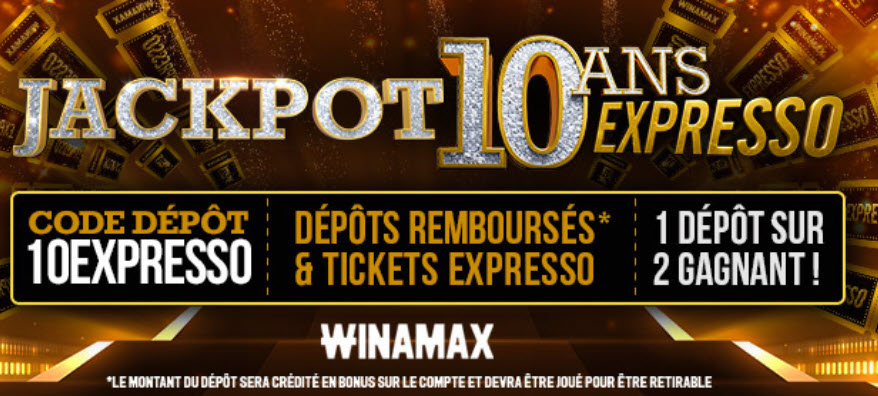 Le code bonus Winamax spécial pour fêter les 10 ans de l'Expresso