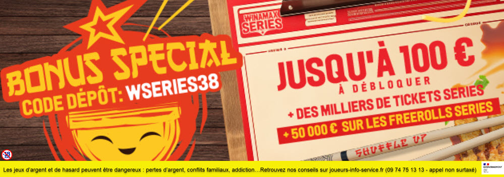 Bonus Winamax Series : 100€ offert avec un code promo