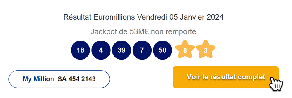 Résultat EuroMillions du mardi 5 janvier 2024