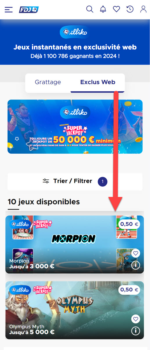 Ticket morpion en ligne sur FDJ.fr