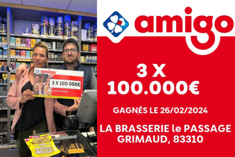 FDJ : jour de chance à Amigo, 3 fois 100 000€ remporté à Grimaud dans le Var