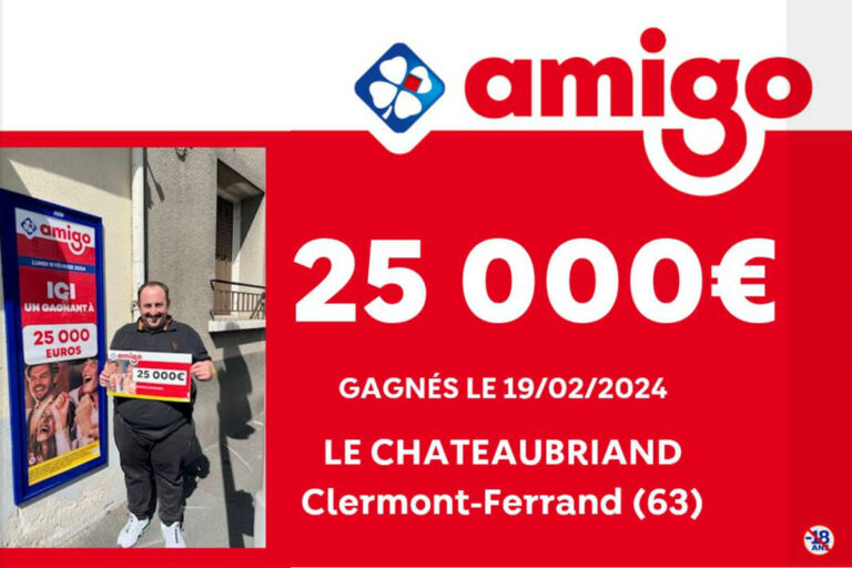 Amigo FDJ : un gagnant remporte 25 000€ à Clermont-Ferrand en ayant misé 2€