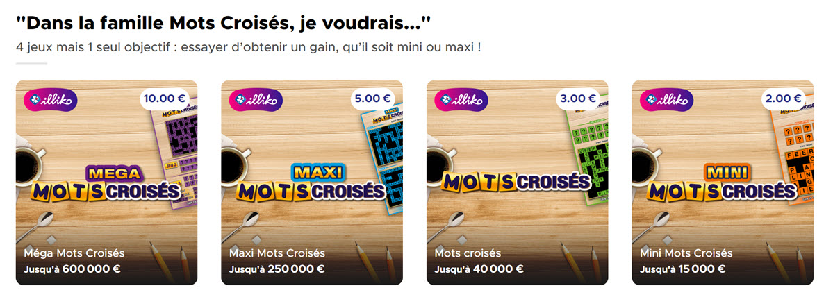 Gamme complète des Mots Croisés : Mini, Maxi, Méga Mots Croisés de 2€ jusqu'à 10€