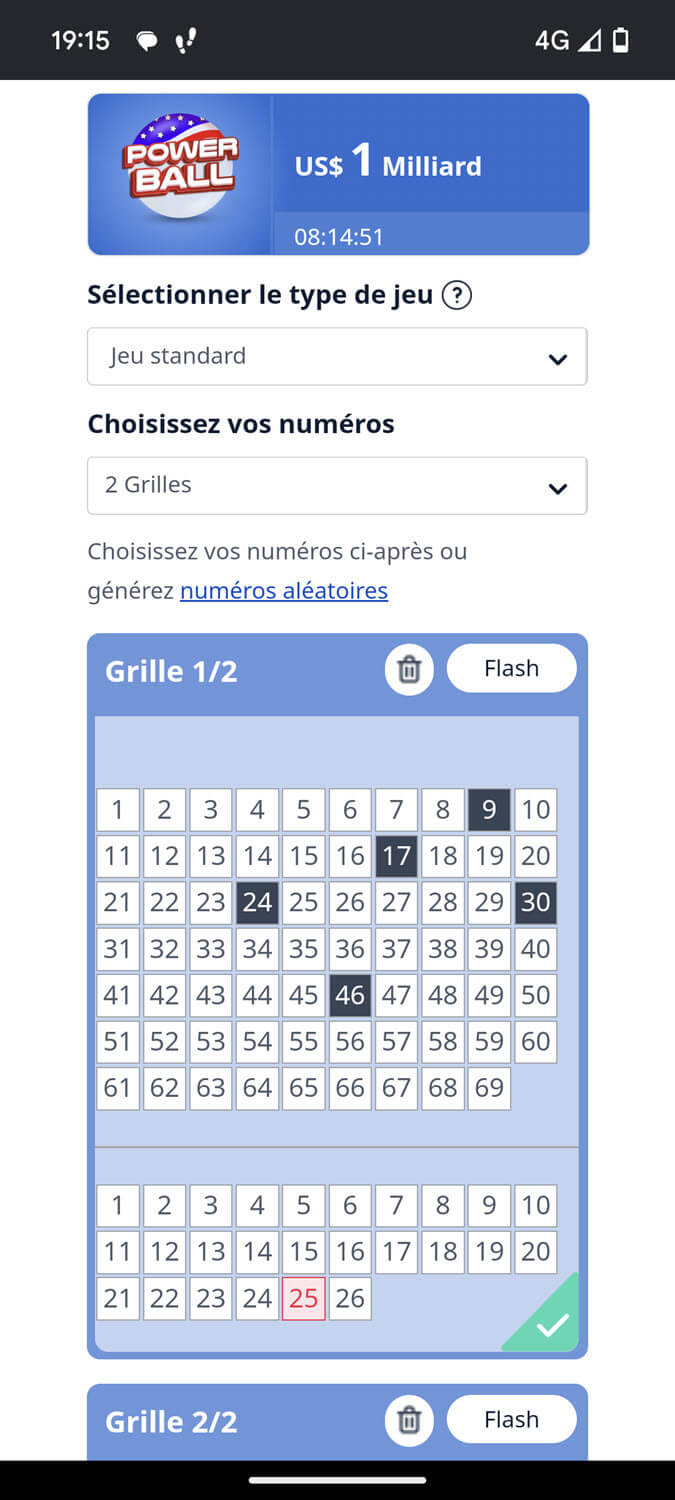 Jouer une grille Powerball en ligne sur mobile