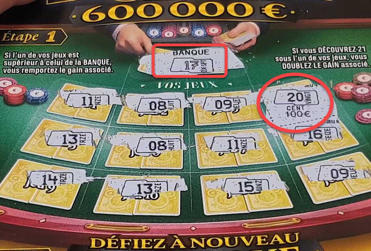 Un ticket Maxi Blackjack gagnant à 100€