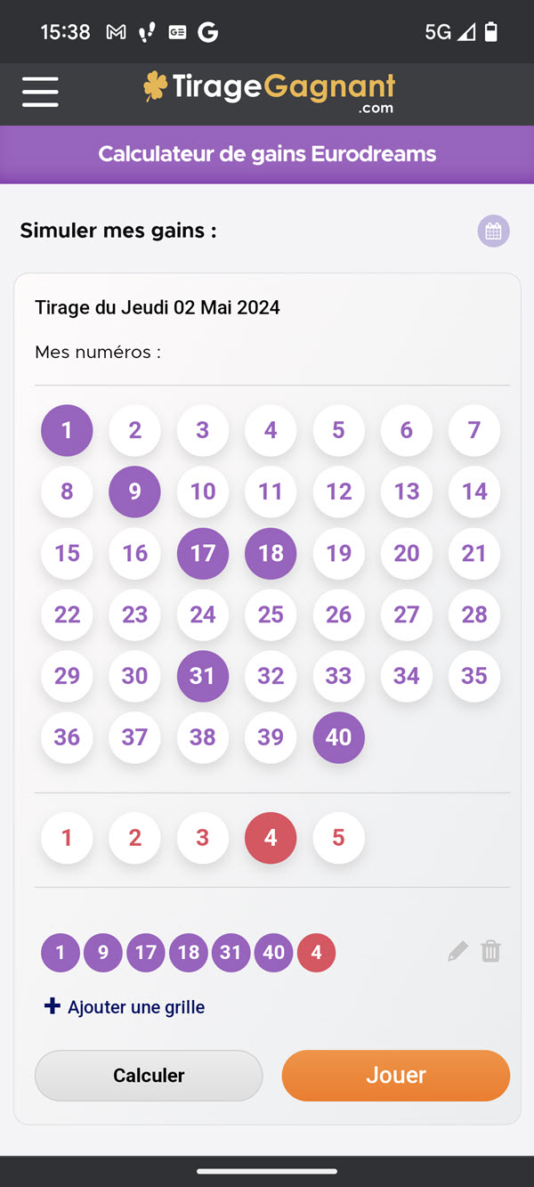 Renseignez vos 6 numéros joués et le numéro Dream. Si vous avez joué une grille multiple, entrez l'ensemble de vos numéros jusqu'à 10.