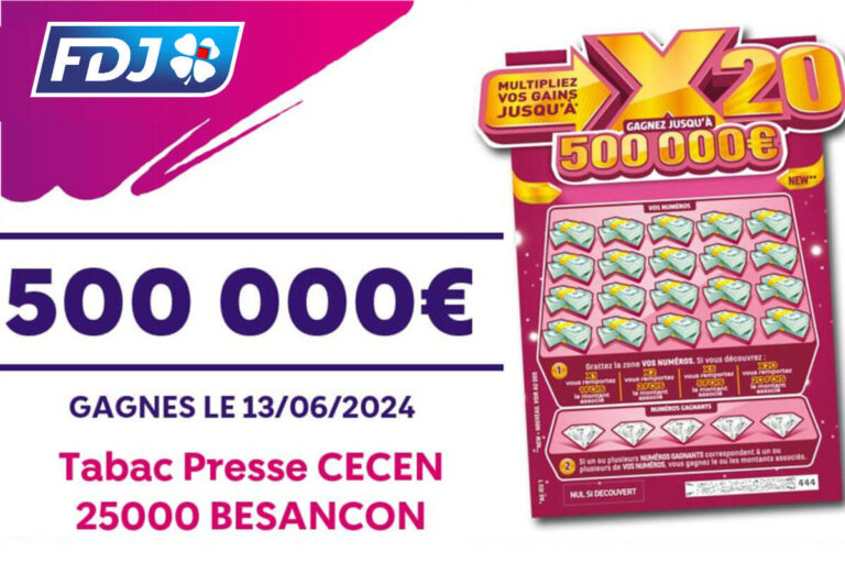 FDJ : 500 000€ remporté à Besançon au jeu de grattage X20, un record