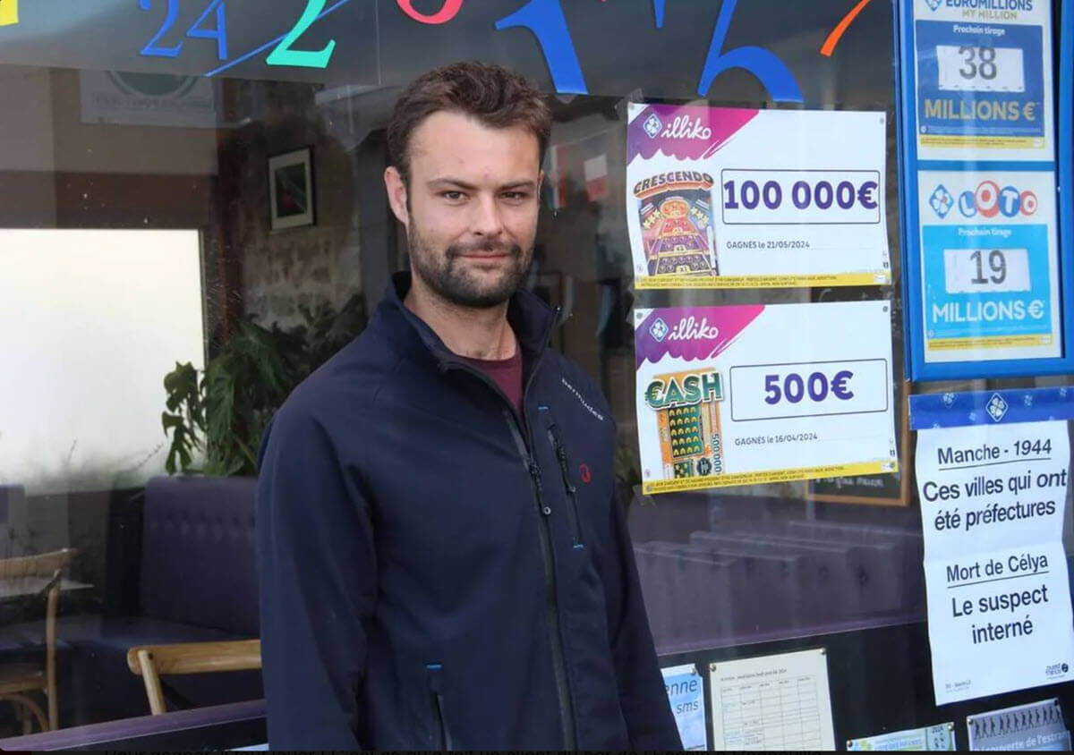 Sylvère Saurel, le gérant du point de vente l'Escale à Régnéville-sur-Mer qui a vendu le ticket de grattage Crescendo gagnant