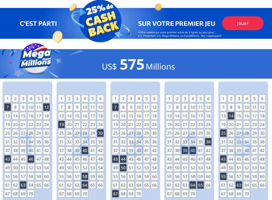 Jouer une grille MegaMillions pour 575 millions de dollars