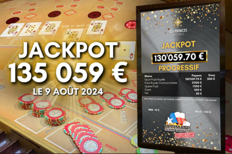 Casino Les Princes à Cannes : à l’Ultimate Poker, une mise de 15€ rapporte un jackpot de 135.000€