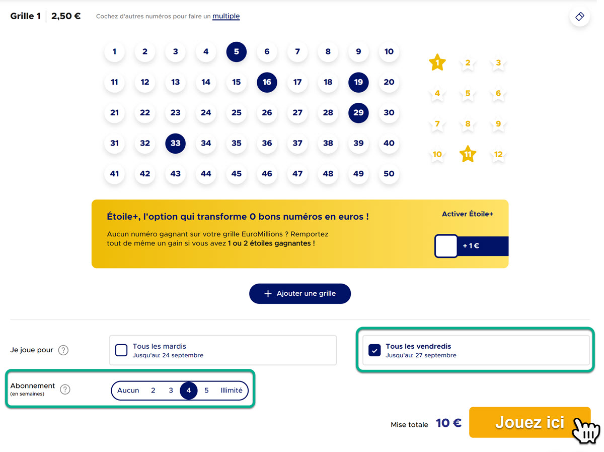 Abonnement EuroMillions : jouer une grille pour le super tirage du 27 septembre