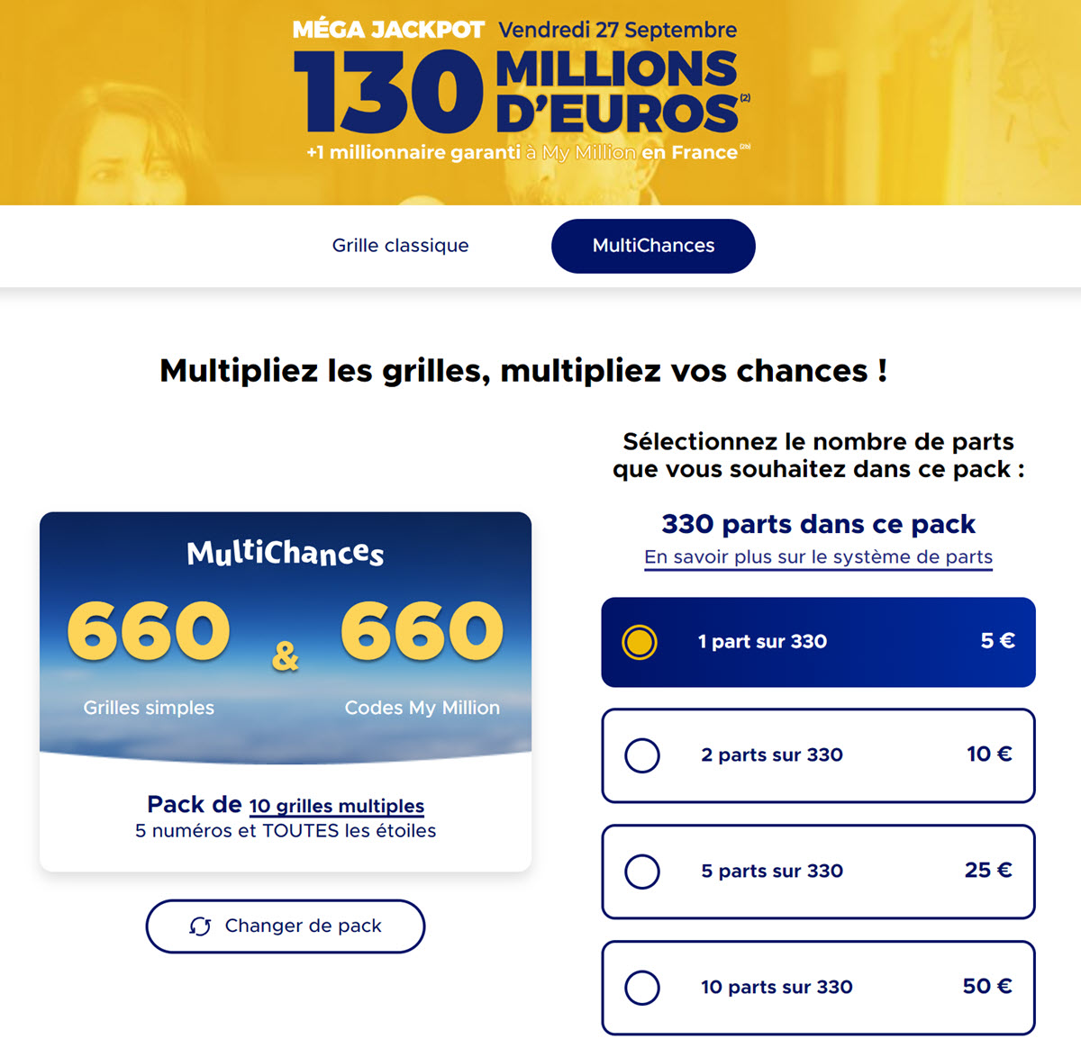 Packs Multichances du Super tirage EuroMillions