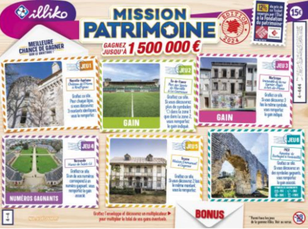 Le ticket de grattage Misson Patrimoine de 2024