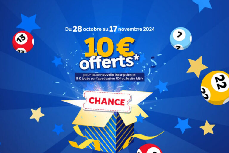 Promotion FDJ : 10€ offerts avec le code promo « CHANCE » jusqu’au 17 novembre inclus !