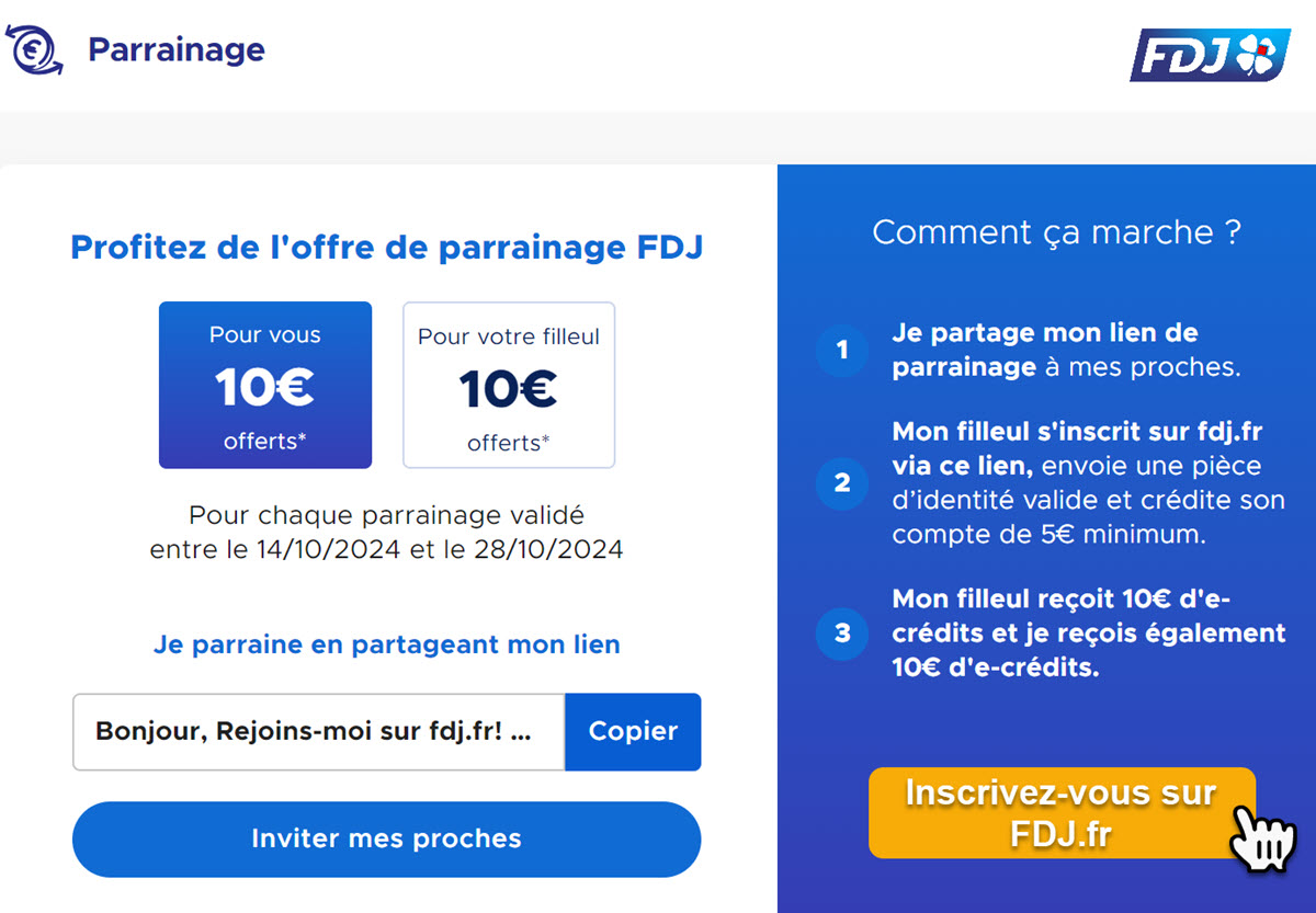 Fonctionnement du parrainage FDJ pour le parrain et le filleul