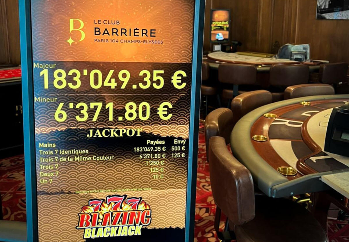 La progressions fulgurante du jackpot 777 Blazing blackjack du Club Barrière